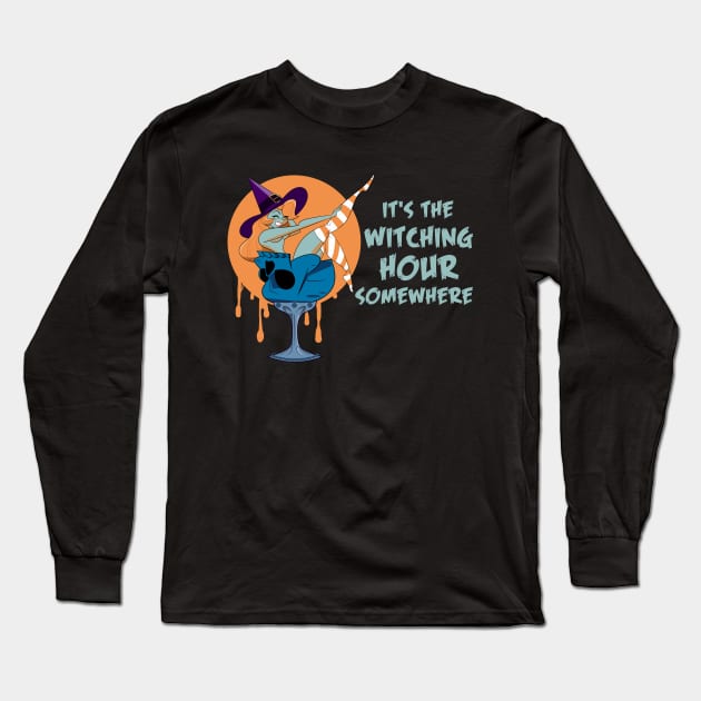 It's The Witching Hour Somewhere (Green) Long Sleeve T-Shirt by HeroInstitute